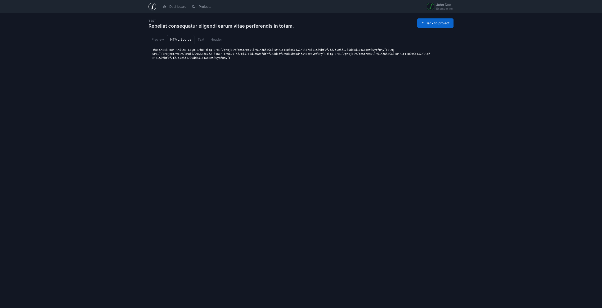 Email in Mailcatcher, showing the HTML source of the email