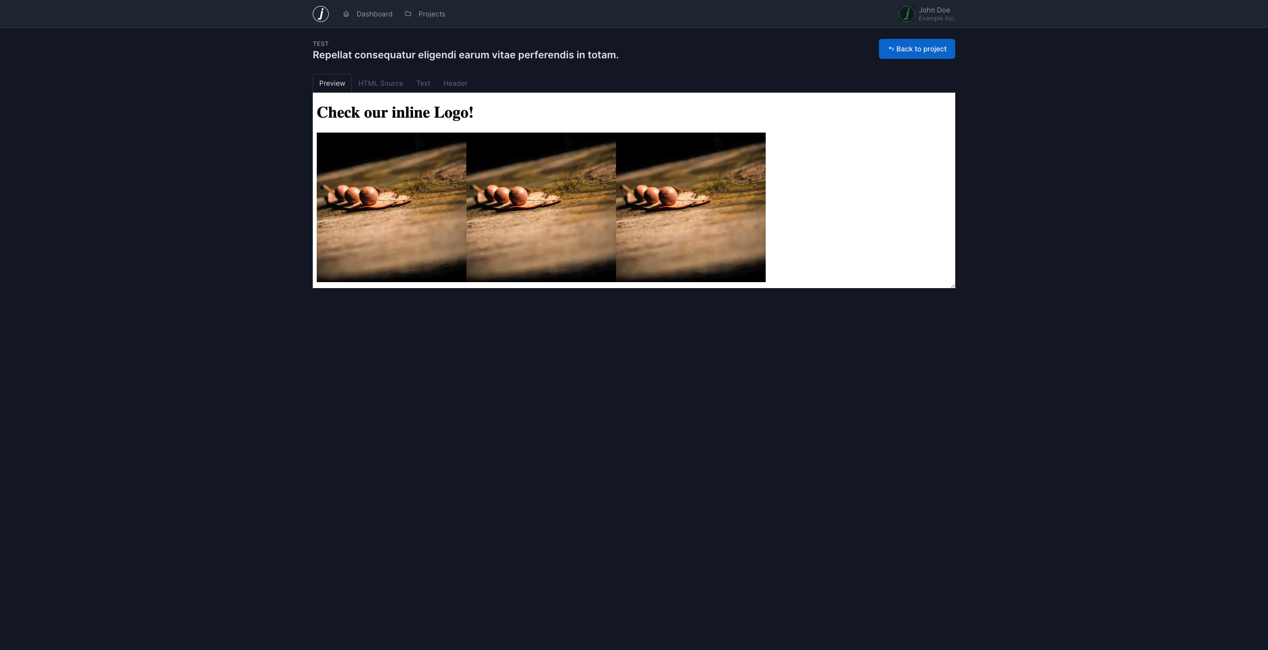 Email in Mailcatcher, showing a preview of the HTML content with inline images